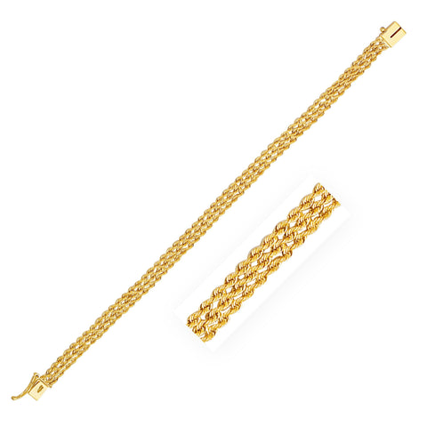 6.0mm 14K Yellow Gold Three Row Rope Bracelet