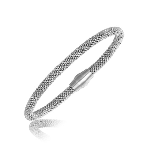 Sterling Silver Rhodium Plated Popcorn Motif Bangle