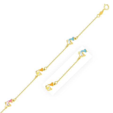 14K Yellow Gold Children's Bracelet with Dolphin Stations