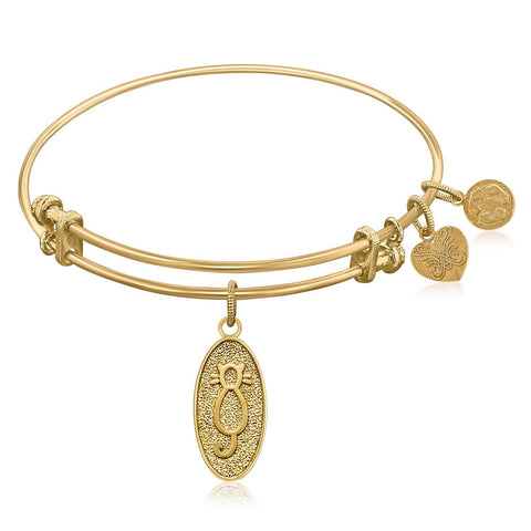 Expandable Bangle in Yellow Tone Brass with Cat Symbol