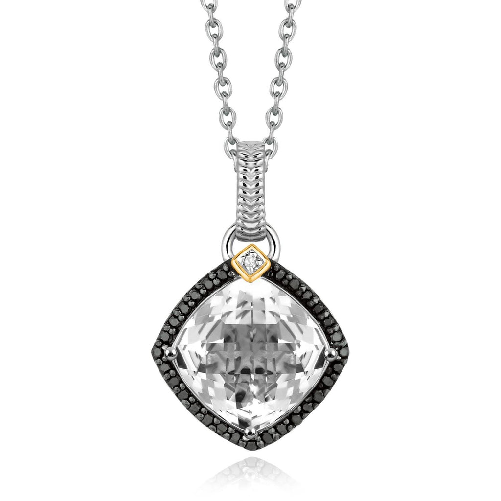 18K Yellow Gold and Sterling Silver Pendant with Crystal Quartz and Diamonds