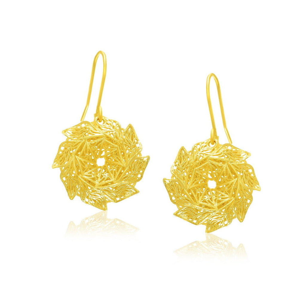 14K Yellow Gold Lacy Spin Wheel Earrings