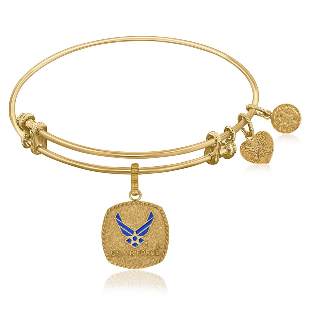 Expandable Bangle in Yellow Tone Brass with Enamel U.S. Air Force Symbol