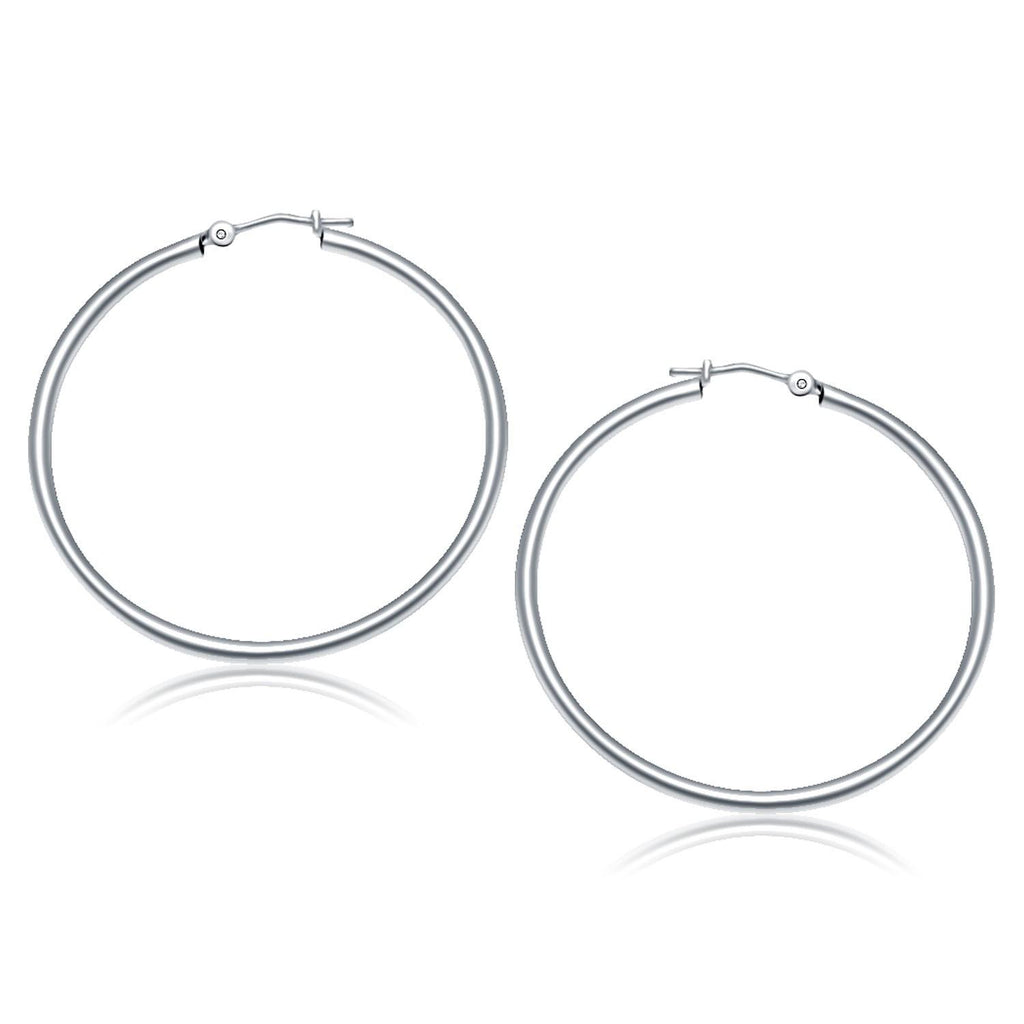 14K White Gold Polished Hoop Earrings (40 mm)