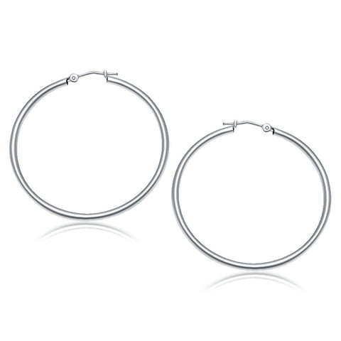 14K White Gold Polished Hoop Earrings (40 mm)