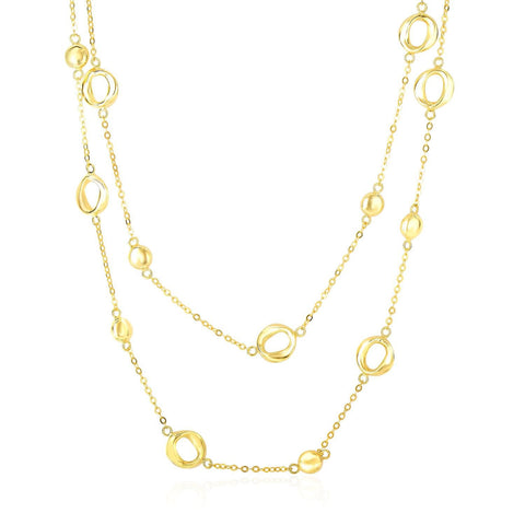 14K Yellow Gold Disc and Open Circle Stationed 2-Strand Chain Necklace