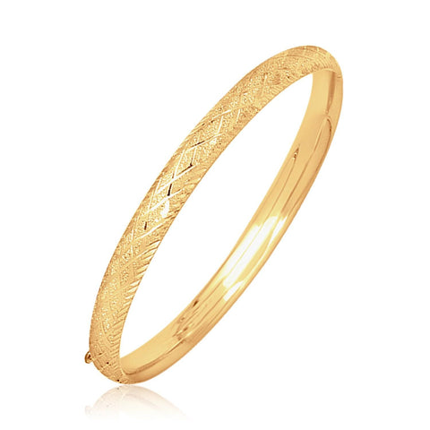 14K Yellow Gold Diamond Cut Design Dome Motif Children's Bangle