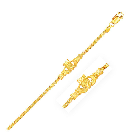 14K Yellow Gold Anklet with Fancy Interlaced Claddagh Motifs