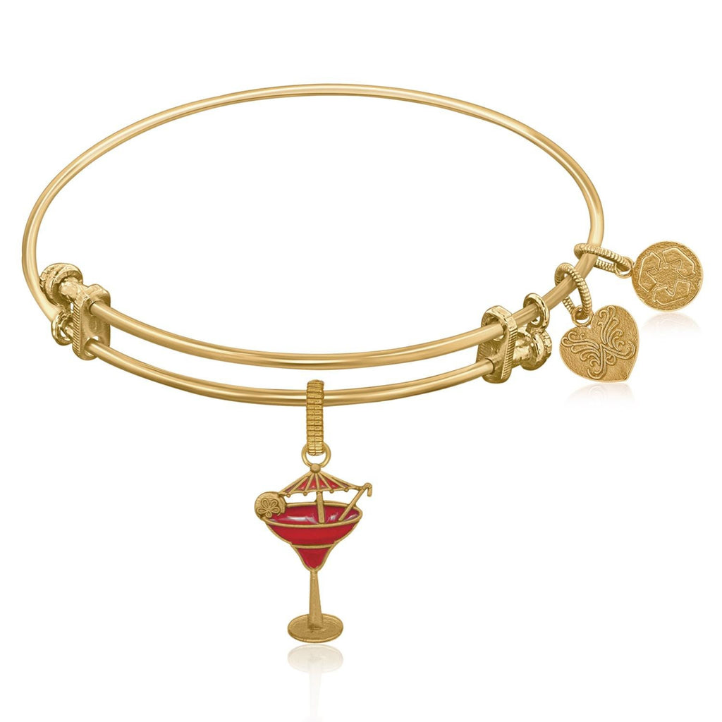 Expandable Bangle in Yellow Tone Brass with Enamel Umbrella Drink Charm Symbol