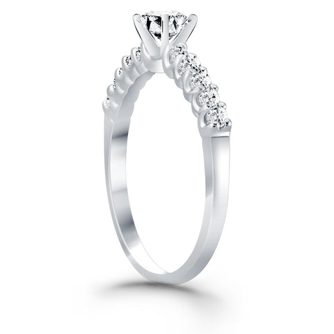 14K White Gold Shared Prong Diamond Band Accent Engagement Ring