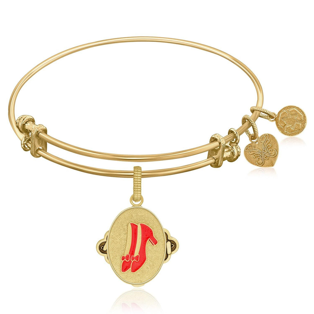 Expandable Bangle in Yellow Tone Brass with Ruby Slippers Symbol