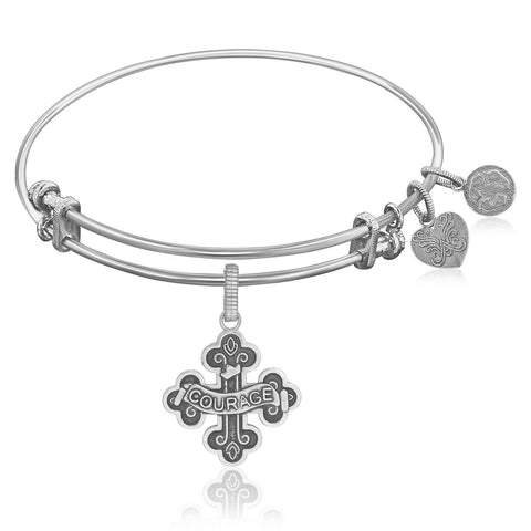 Expandable Bangle in White Tone Brass with Badge Of Courage Symbol