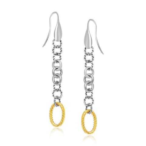 18K Yellow Gold & Sterling Silver Multi-Shape Cable Inspired Dangling Earrings