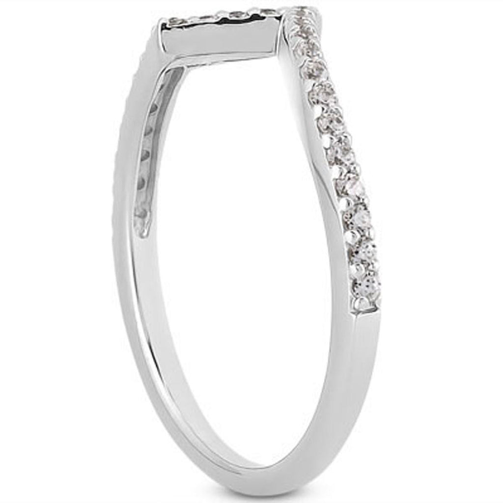 14K White Gold Fancy Zig Zag Pave Diamond Wedding Ring Band