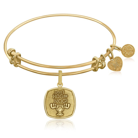 Expandable Bangle in Yellow Tone Brass with Don't Hog The Nog Symbol