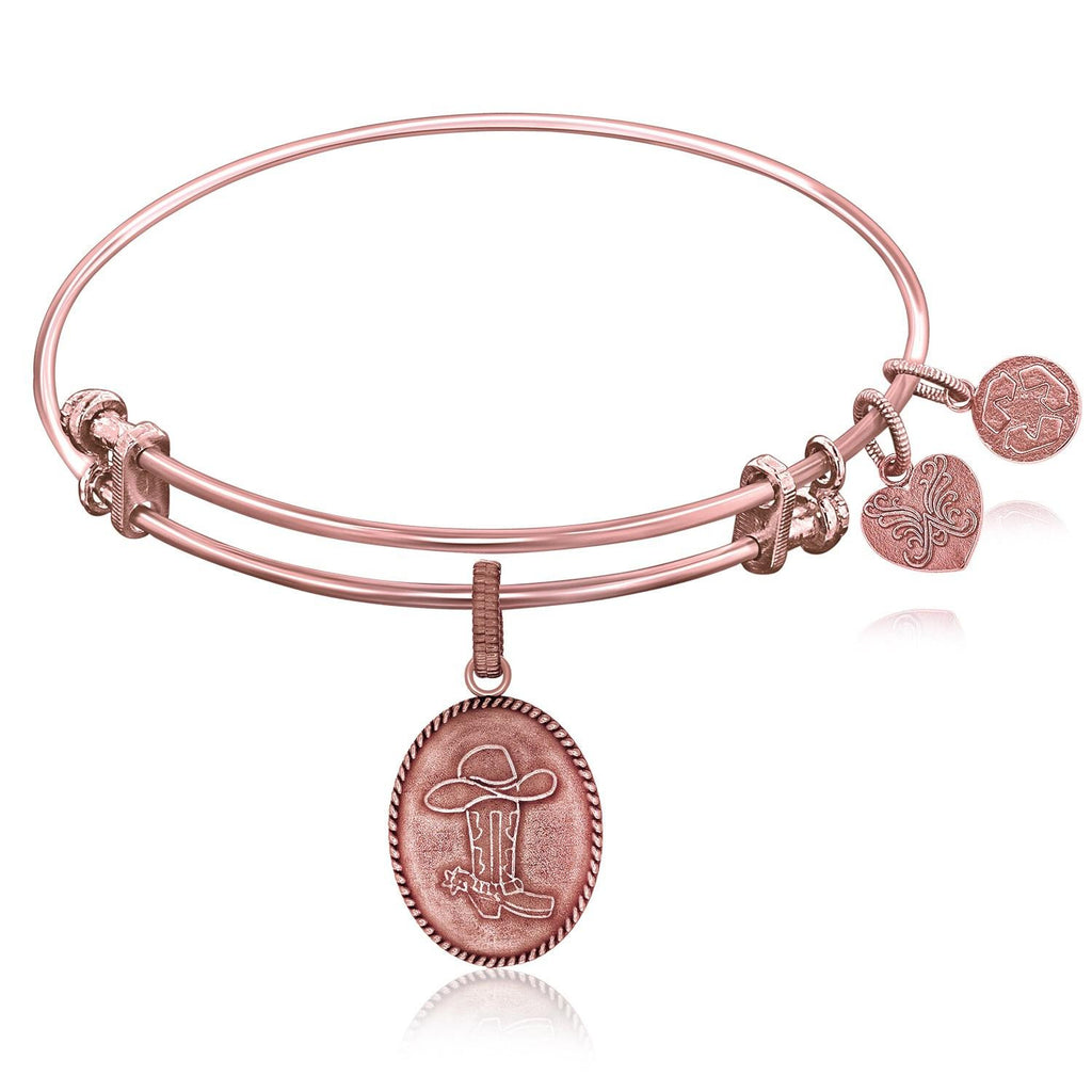 Expandable Bangle in Pink Tone Brass with Cowboy Hat And Boot Symbol