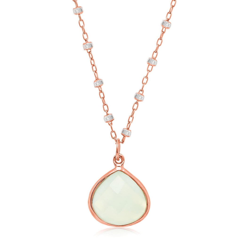 Sterling Silver Rose Gold Plated Teardrop Motif Aqua Chalcedony Pendant