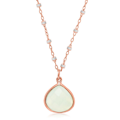 Sterling Silver Rose Gold Plated Teardrop Motif Aqua Chalcedony Pendant