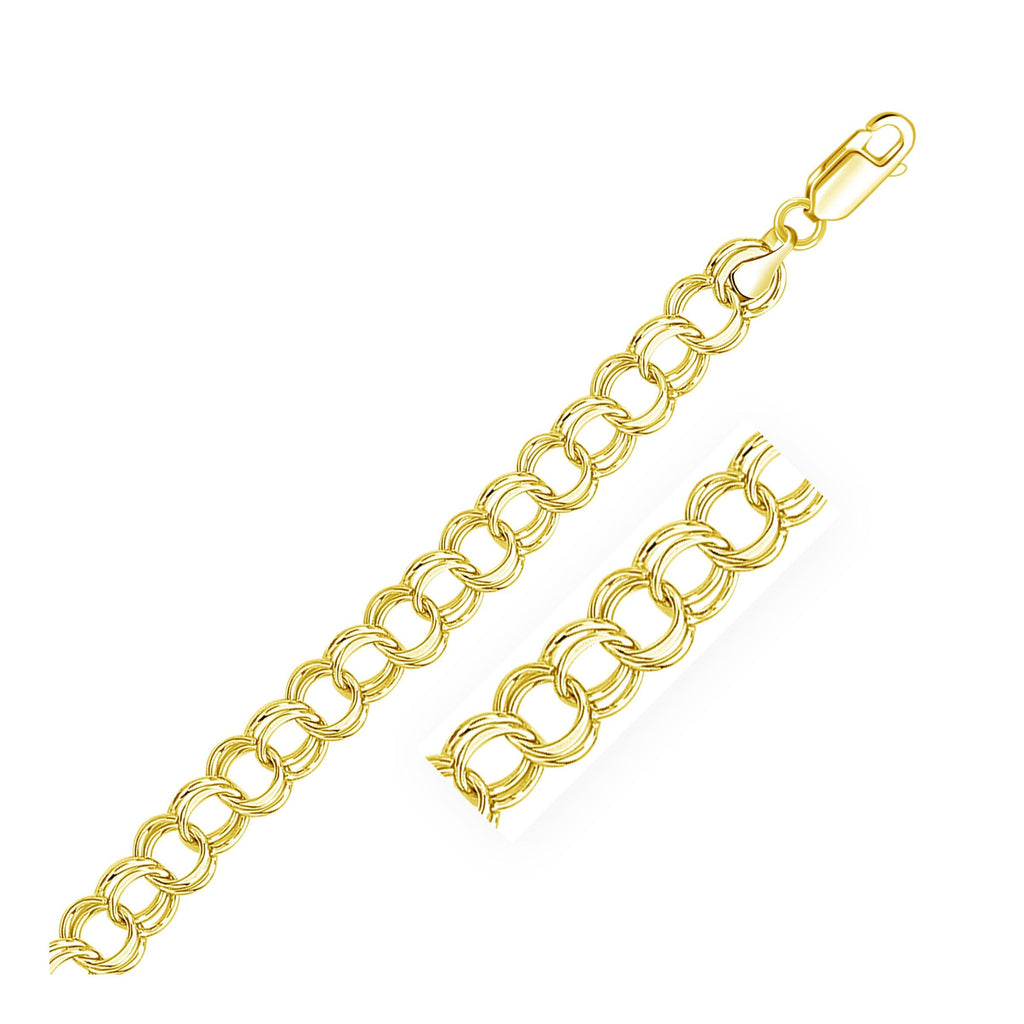 9.0 mm 14K Yellow Gold Solid Double Link Charm Bracelet