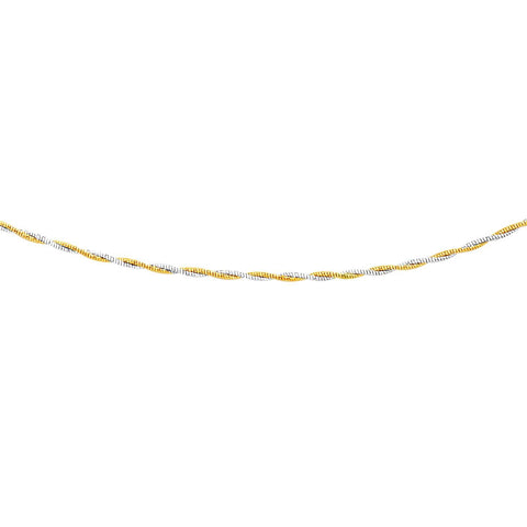 14K Two-Tone Gold Braided Design Double Strand Mirror Spring Necklace