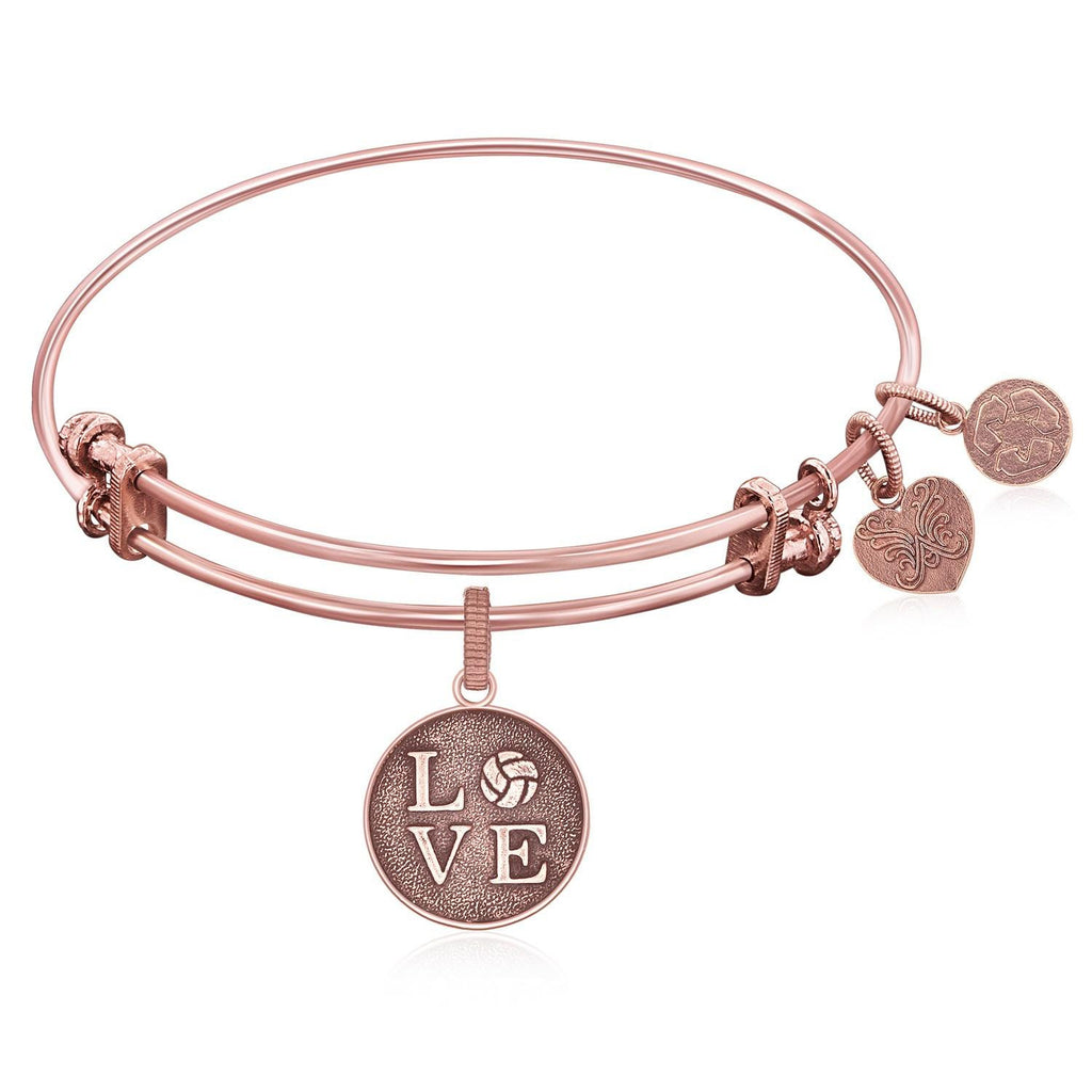 Expandable Bangle in Pink Tone Brass with Volleyball Symbol