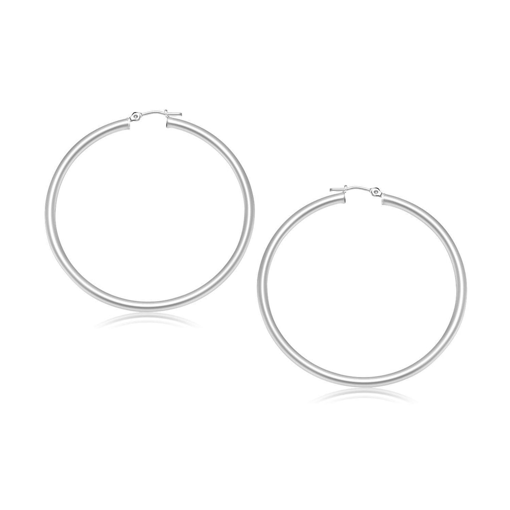 14K White Gold Polished Hoop Earrings (30 mm)