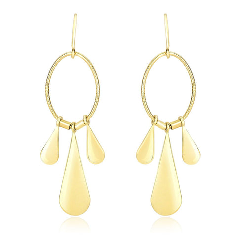 14K Yellow Gold Graduated Teardrop and Open Oval Drop Style Earrings