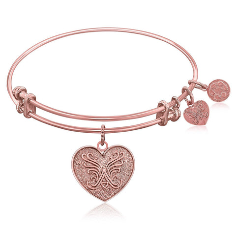 Expandable Bangle in Pink Tone Brass with Heart Symbol