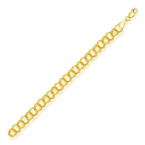 8.0 mm 14K Yellow Gold Solid Double Link Charm Bracelet