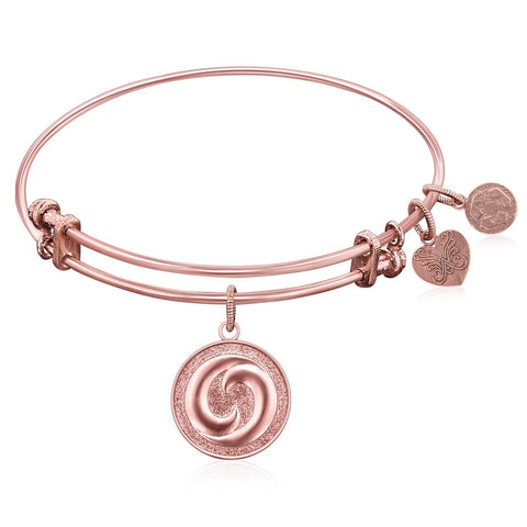 Expandable Bangle in Pink Tone Brass with Yin And Yang Perfect Balance Symbol