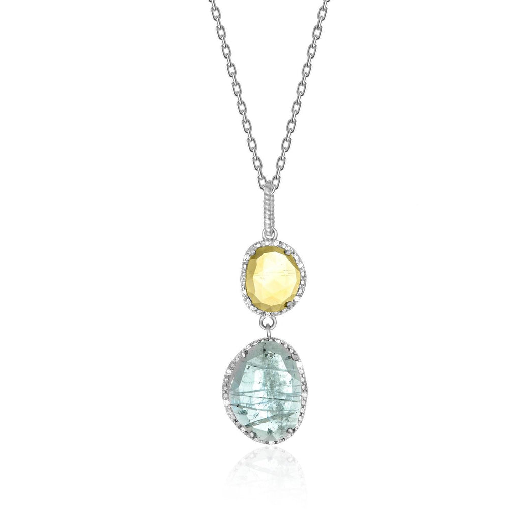 Sterling Silver Layered Blue Topaz, Citrine, and Diamond Pendant