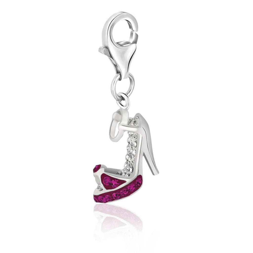 Sterling Silver High Heel Shoe Charm Encrusted with Pink and White Crystals