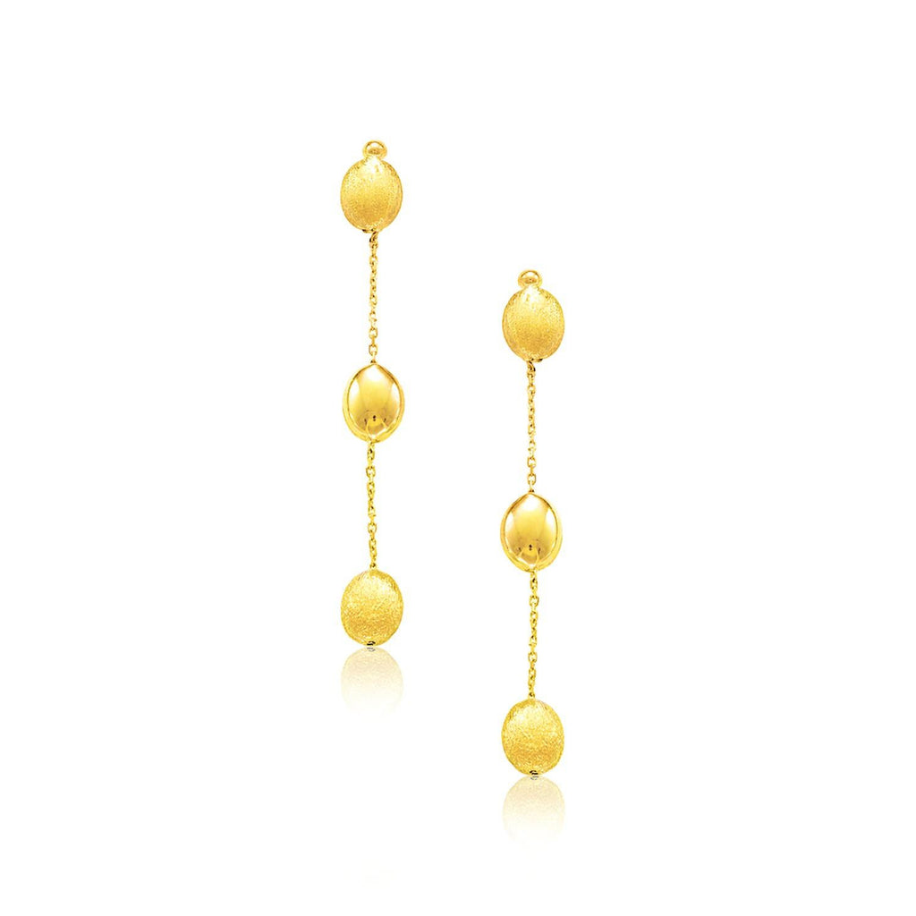 14K Yellow Gold Textured and Shiny Pebble Dangling Earrings