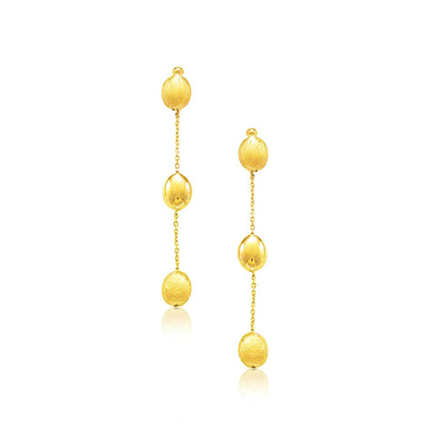 14K Yellow Gold Textured and Shiny Pebble Dangling Earrings