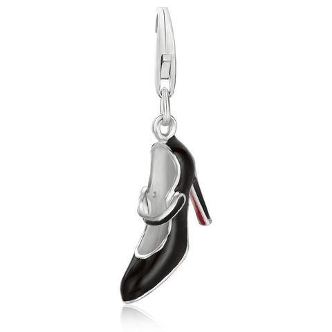 Sterling Silver Black Enameled High Heel Shoe Charm