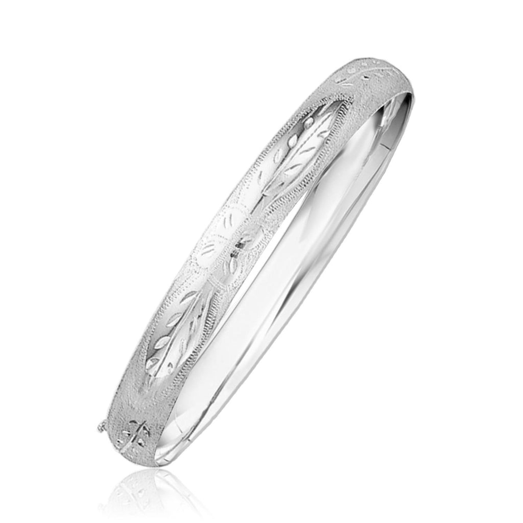 Classic Floral Carved Bangle in 14K White Gold (8.0mm)