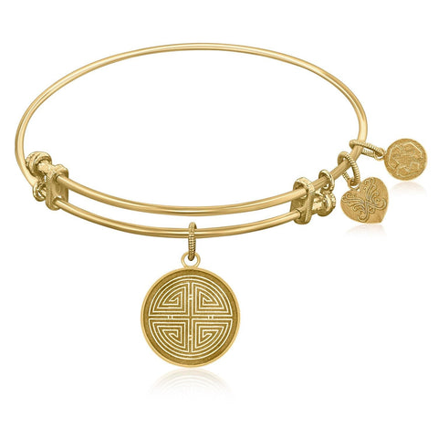 Expandable Bangle in Yellow Tone Brass with Longevity Symbol