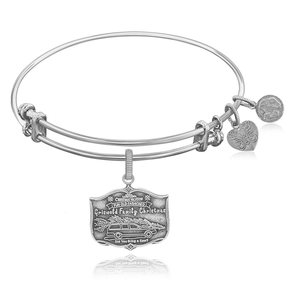 Expandable Bangle in White Tone Brass with Griswold Family Christmas Symbol