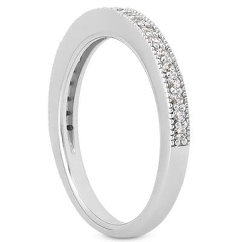 14K White Gold Pave Diamond Milgrain Wedding Ring Band Set 1/2 Around