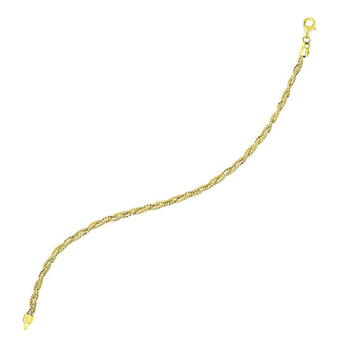 14K Yellow Gold Bead and Wheat Chain Braid Design Bracelet