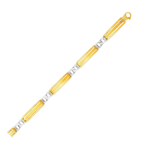 14K Two-Tone Gold Men's Bracelet with Fancy Bar Links