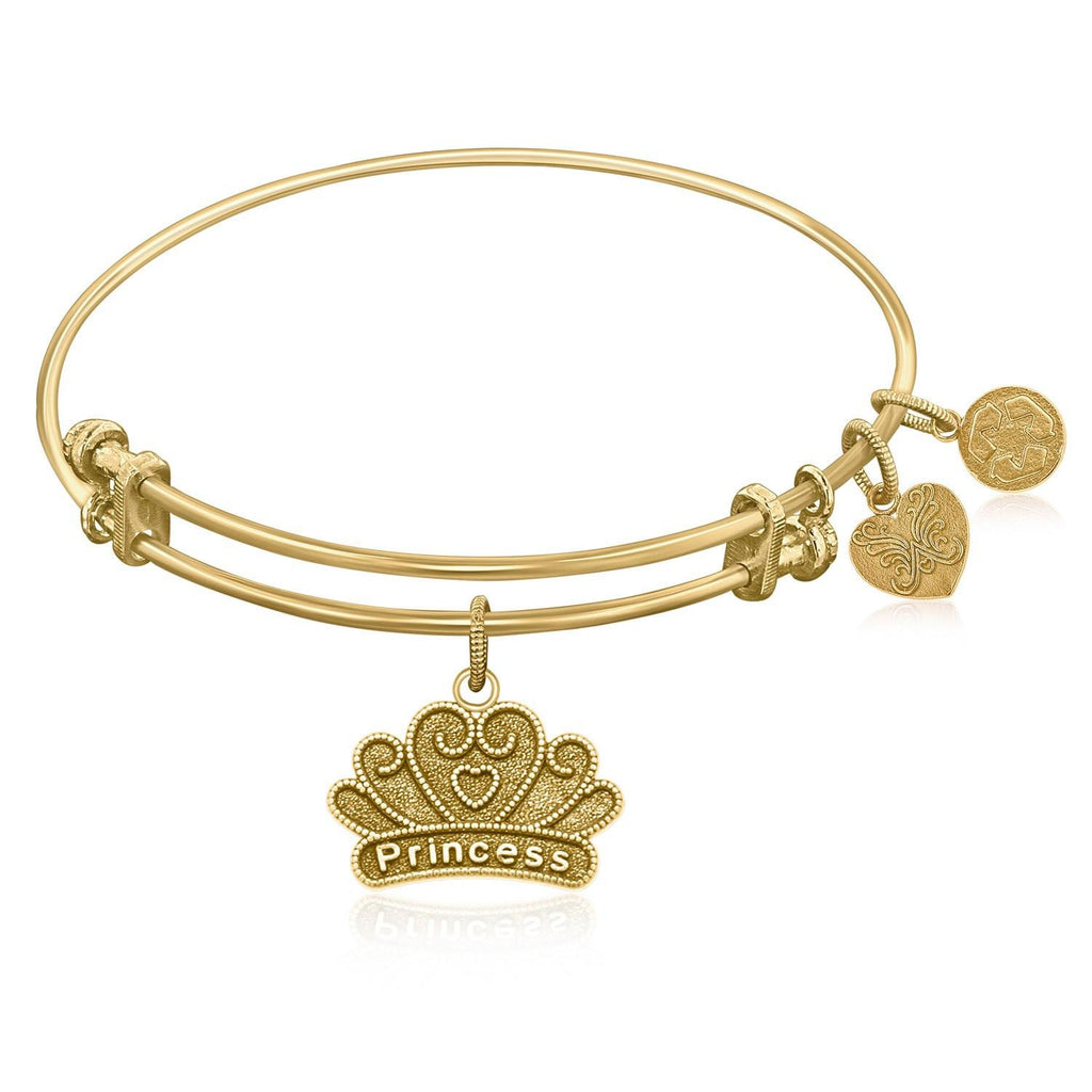 Expandable Bangle in Yellow Tone Brass with Little Girl's Princess Dream Symbol