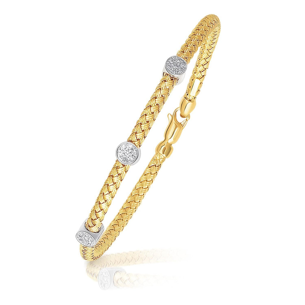 14K Two-Tone Gold Diamond Accent Station Basket Weave Bracelet