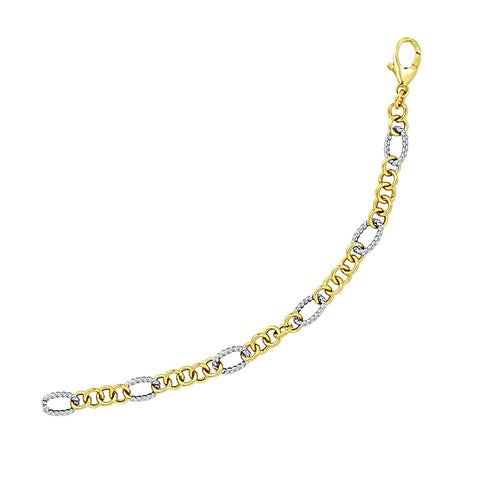 14K Two-Tone Gold Rope Motif Oval and Round Link Chain Bracelet