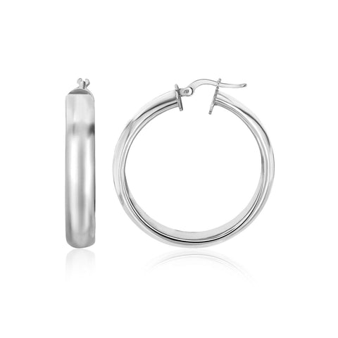 Sterling Silver Round Hoop Dome Style Earrings