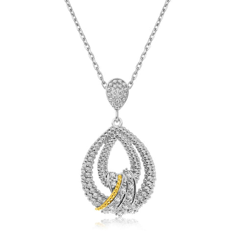 18K Yellow Gold & Sterling Silver Popcorn Teardrop Diamond Accented Pendant