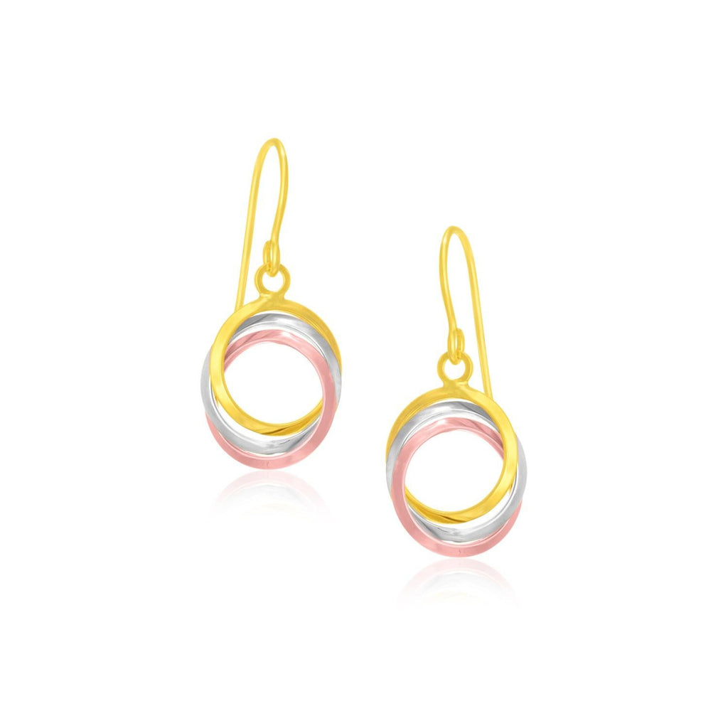 14K Tri-Color Gold Open Entwined Ring Earrings