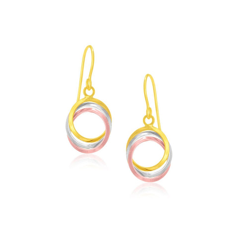 14K Tri-Color Gold Open Entwined Ring Earrings