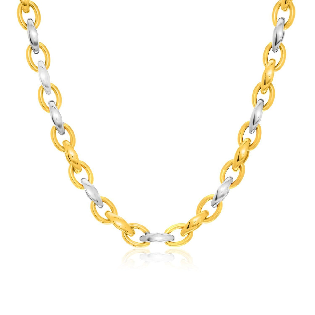 14K Two-Tone Gold Oval Graduated Style Link Necklace