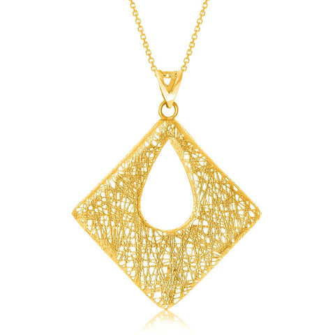 14K Yellow Gold Lace Mesh Open Diamond Motif Pendant